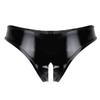 WinChang Women's Shiny Metallic PVC Leather Crotchless Tong Underwear Wet Look Low Rise Bikini Briefs V String Black XX-Large view 3
