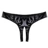 WinChang Women's Shiny Metallic PVC Leather Crotchless Tong Underwear Wet Look Low Rise Bikini Briefs V String Black XX-Large view 4