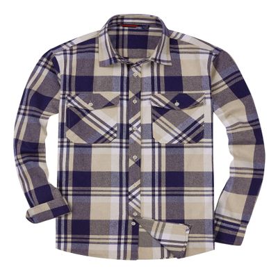 Alimens & Gentle Men's Button Down Regular Fit Long Sleeve Plaid Flannel Casual Shirts Navy Beige