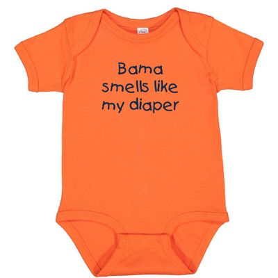 Auburn Fan BamaSmells Like My Diaper Baby Bodysuit Outfit (Orange, 12 Months)