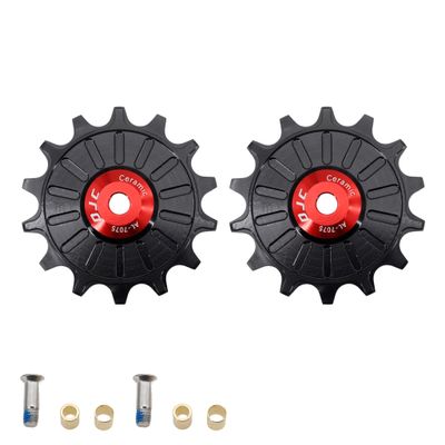 DJC Bike Ceramic Bearing Pulley Wheel 2pcs Guide Roller 11T 12T 13T 14T 15T 16T 17T MTB Road Bike Rear Derailleur for Shimano for Sram Pulley(red 2pcs 14T)