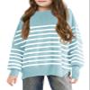 Batermoon Girls Striped Oversized Sweaters Fashion Batwing Sleeve Side Slit Knit Pullover Clothes 5-14 Years Blue view 1