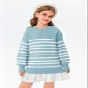 Batermoon Girls Striped Oversized Sweaters Fashion Batwing Sleeve Side Slit Knit Pullover Clothes 5-14 Years Blue view 2