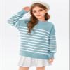 Batermoon Girls Striped Oversized Sweaters Fashion Batwing Sleeve Side Slit Knit Pullover Clothes 5-14 Years Blue view 3