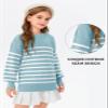 Batermoon Girls Striped Oversized Sweaters Fashion Batwing Sleeve Side Slit Knit Pullover Clothes 5-14 Years Blue view 4