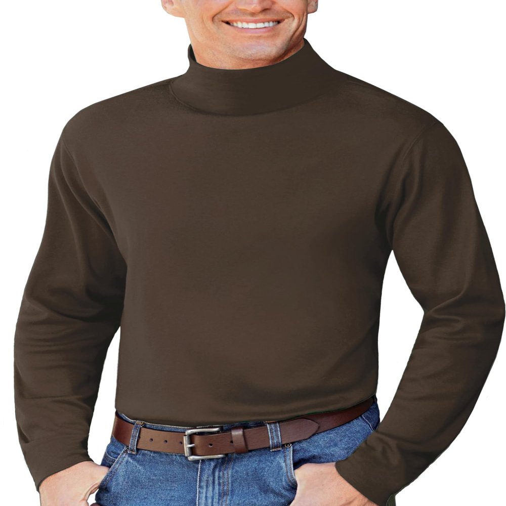 ZSJR Mens Mock Neck T Shirts Pullover High Neck Turtleneck Premium Long Sleeve Sweaters for Men Brown