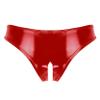 WinChang Women's Shiny Metallic PVC Leather Crotchless Tong Underwear Wet Look Low Rise Bikini Briefs V String Red Medium view 3