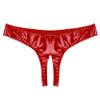 WinChang Women's Shiny Metallic PVC Leather Crotchless Tong Underwear Wet Look Low Rise Bikini Briefs V String Red Medium view 4