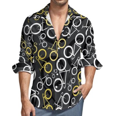 Bike Bicycles Pattern Mens Long Sleeve Shirts Casual Button Down Shirts for Men Summer Beach Tees with Pocket XS