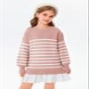 Batermoon Girls Striped Oversized Sweaters Fashion Batwing Sleeve Side Slit Knit Pullover Clothes 5-14 Years Pink view 2