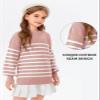 Batermoon Girls Striped Oversized Sweaters Fashion Batwing Sleeve Side Slit Knit Pullover Clothes 5-14 Years Pink view 4