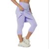 HOKOYI Modest Skirt with Leggings Attached for Women Workout Knee Length Swim Capri Pants with 2 Pockets vi l Light Violet view 3