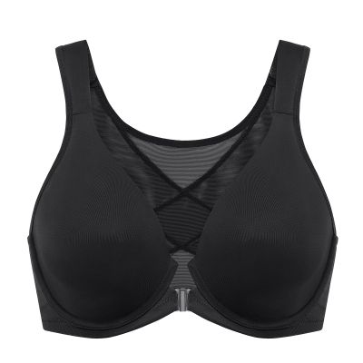 DELIMIRA Women's Front Closure Bras Posture Full Coverage Plus Size Underwire Unlined Back Support Plunge Seamless Bra B-H Cups Black 40F