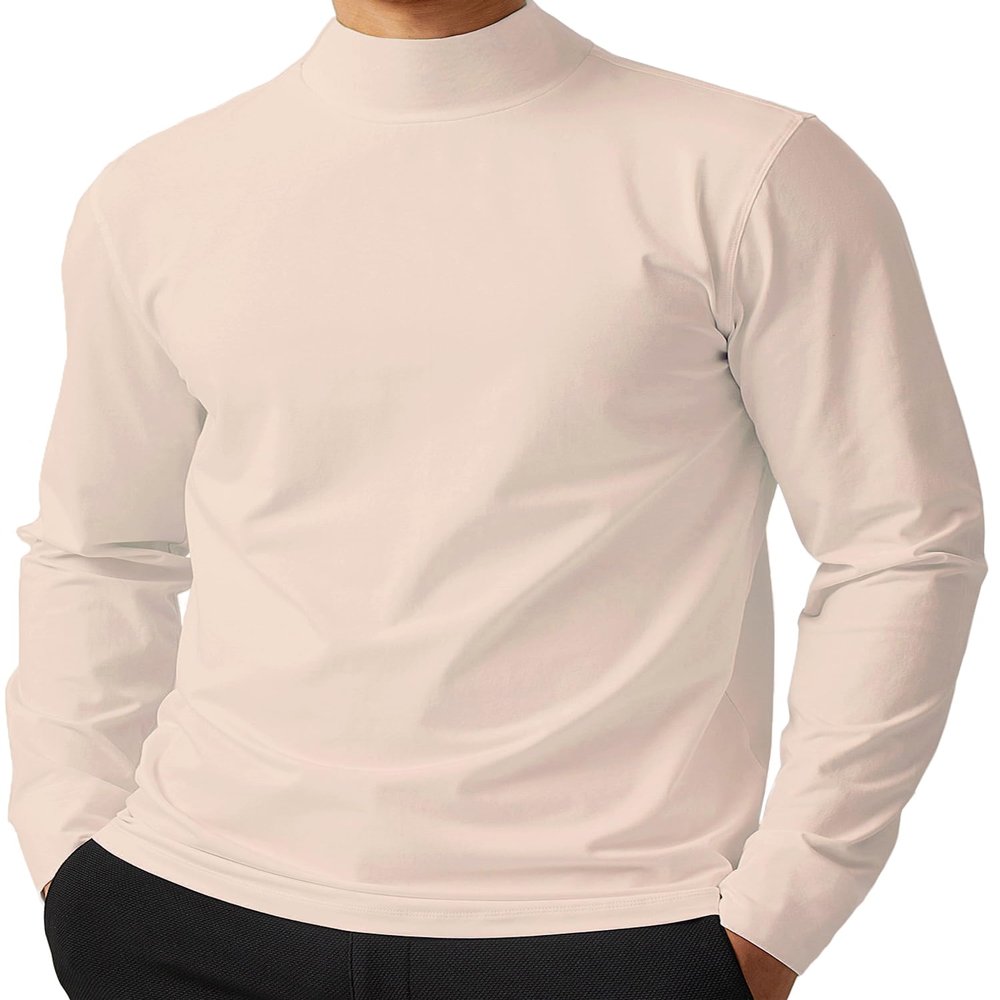 ZSJR Mens Mock Neck T Shirts Pullover High Neck Turtleneck Premium Long Sleeve Sweaters for Men Beige