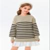Batermoon Girls Striped Oversized Sweaters Fashion Batwing Sleeve Side Slit Knit Pullover Clothes 5-14 Years Khaki view 2