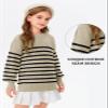 Batermoon Girls Striped Oversized Sweaters Fashion Batwing Sleeve Side Slit Knit Pullover Clothes 5-14 Years Khaki view 4