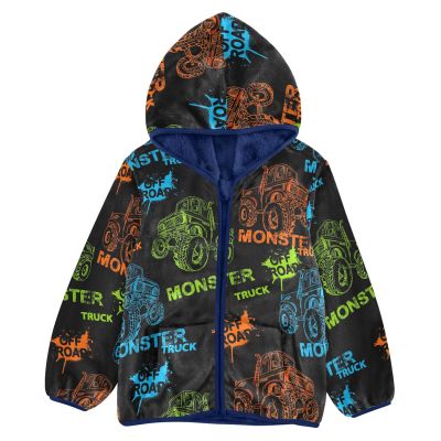 Aflyko Boys' Fleece Monster Truck Car Neon Rock Zip-Up Hoodie Long Sleeve Outerwear Soft Coat Girls Hooded Jacket Kids Outwear Warm Comfy Sweatshirt 7-8T
