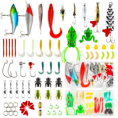 GOANDO Fishing Lures Kit for Freshwater Bait Tackle Kit for Bass Trout Salmon Fishing Accessories Tackle Box Including Spoon Lures Soft Plastic Worms Fishing Gifts (71)