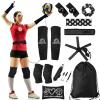 Hiboom 9 Pcs Volleyball Training Equipment Aid Set Included Volleyball Training Belt Hand Straps Arm Braces Knee Braces Hair Rope Headband Pump Drawstring Bag Makeup Bag Volleyball Gifts for Beginners view 1