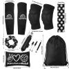 Hiboom 9 Pcs Volleyball Training Equipment Aid Set Included Volleyball Training Belt Hand Straps Arm Braces Knee Braces Hair Rope Headband Pump Drawstring Bag Makeup Bag Volleyball Gifts for Beginners view 2