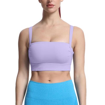 Aoxjox Women's Workout High Impact Sports Bras Fitness Square Neck Balcony Open Back Bra Yoga Crop Tank (Purple Heather, X-Small)