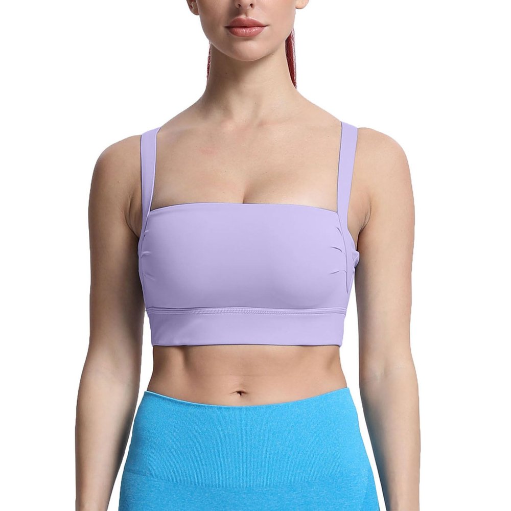 Aoxjox Women's Workout High Impact Sports Bras Fitness Square Neck Balcony Open Back Bra Yoga Crop Tank (Purple Heather, X-Small)
