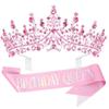 Bolonar Pink Crystal Crown for Women Birthday Queen Tiara with Combs Glitter Birthday Sash
