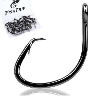 FishTrip Circle Hooks Saltwater for Catfish - 25pcs Offset 3X Strong Fishing Hook Wide Gap for Live Bait,Size 12/0