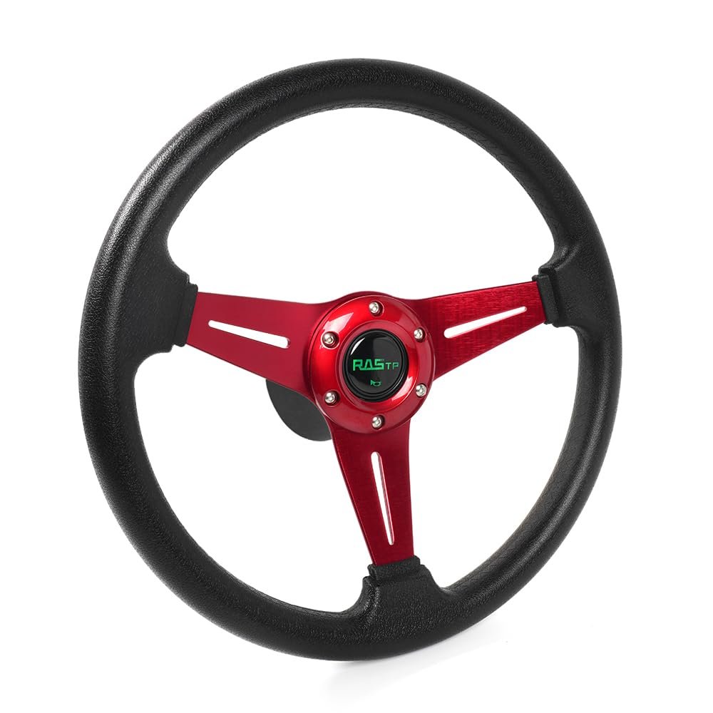 RASTP 13.8 Inch Boat Steering Wheel with 3/4 Axle Marine Steering Wheel Adapter for Most Marine boats,Vessels,Yachts,Pontoons Boat (Style B - Red)