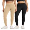 ODODOS Women's High Waist Workout Leggings 2-Pack Tummy Control Full Length Yoga Pants - 25" Inseam, ODLEX Fabric-Squat Proof, Black+Beige, Large view 1