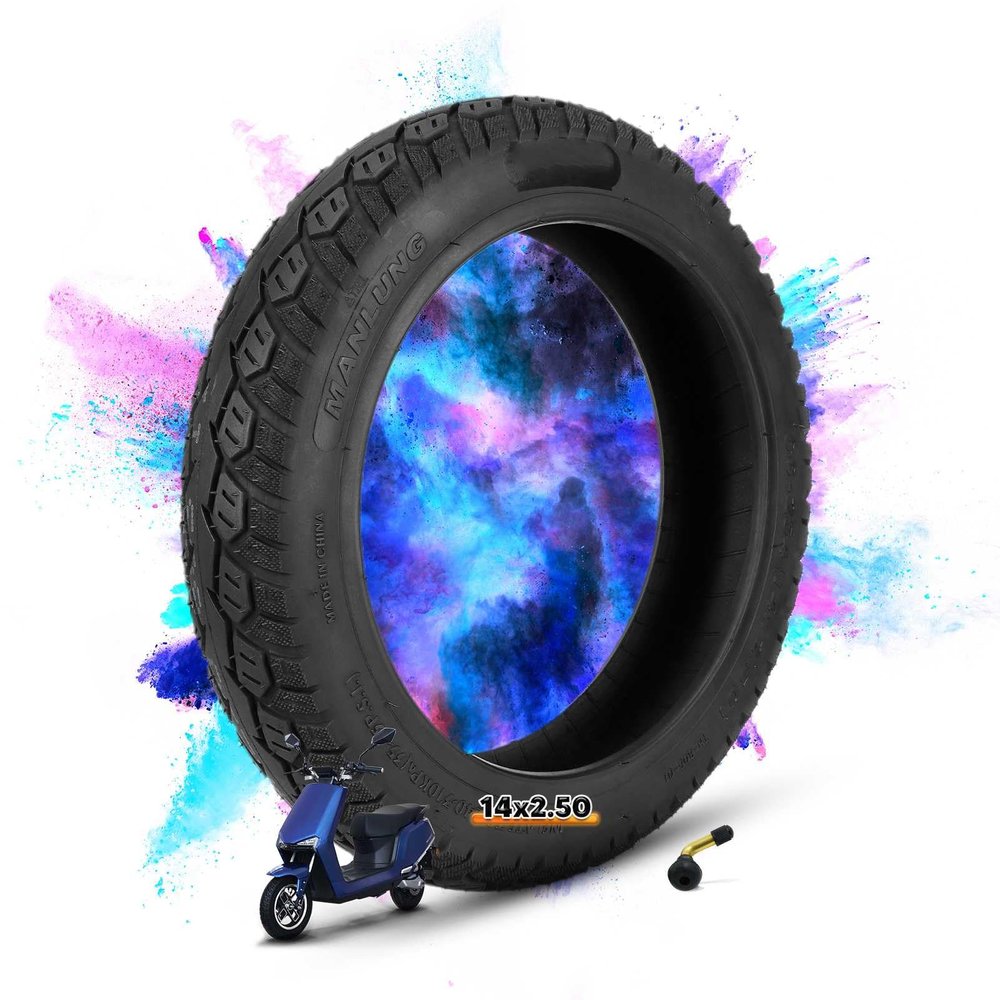 14x2.50 Tire | 14 2.50 Ebike Neumatico Tire with Bent Valve | 14x2.5 Tubeless Tire for Electric Bike Rubber Anti-Puncture Tire with Skid Tread | 66-254 Wear-Resistant Tire