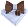 Elfeves Men Novelty Boys Pink Pocket Square Pre-tied Wood Bow Ties With Adjustable Neck Strap Wedding Wooden Bowtie Sky Blue