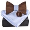 Elfeves Men Novelty Boys Pink Pocket Square Pre-tied Wood Bow Ties With Adjustable Neck Strap Wedding Wooden Bowtie Sky Blue view 2