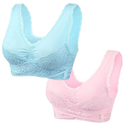 2 Pack Kendally Bra, Front Cross Side Buckle Wireless Push Up Lace Bras, Seamless Tourmaline Shaping Wireless Bralette Everyday Bralette for Women Brasieres Deportivos
