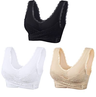 3 Pack Kendally Bra, Kendally Comfy Corset Bra Front Cross Side Buckle Lace Bras Wireless Push Up Slim and Shape Bra Everyday Bras for Women Lingerie Femme Sexy Ensemble