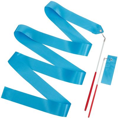 CREATCABIN 2Pcs Polycotton Dance Ribbons Blue Gymnastic Ribbons Rhythmic Gymnastic Streamers Twirling Ribbons with Wand for Talent Shows Artistic Dancing Circus Carnival Baton Stick Twirling 76.7Inch