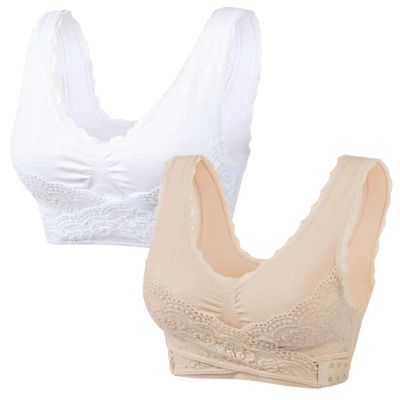2 Pack Kendally Bra, Front Cross Side Buckle Wireless Push Up Lace Bras, Seamless Tourmaline Shaping Wireless Bralette Women Bralette Strapless Bralette Femme Sans Couture