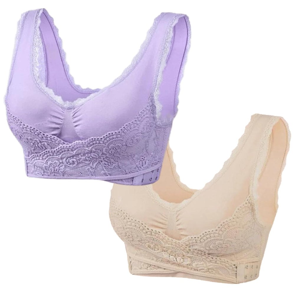 2 Pack Kendally Bra, Front Cross Side Buckle Wireless Push Up Lace Bras, Seamless Tourmaline Shaping Wireless Bralette Women Bras Wirefree Lencera para Mujer Muy Sexy