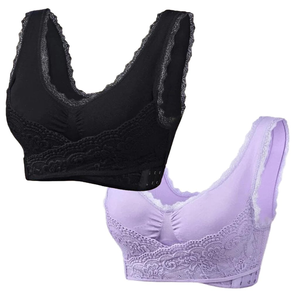 2 Pack Kendally Bra, Front Cross Side Buckle Wireless Push Up Lace Bras, Seamless Tourmaline Shaping Wireless Bralette Sexy Bras for Women Naughty Sex Brasier Talla Grande