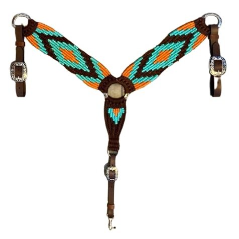 Cheval's International Western Mohair Horse Breast Collar, Handmade Premium Wool & Leather Equestrian Tack, Adjustable, Durable & Comfortable Saddle Breastplate for Horses - Aqua, Cob