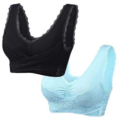 2 Pack Kendally Bra, Front Cross Side Buckle Wireless Push Up Lace Bras, Seamless Tourmaline Shaping Wireless Bralette Women Bras with Full Support Brasieres para Mujer