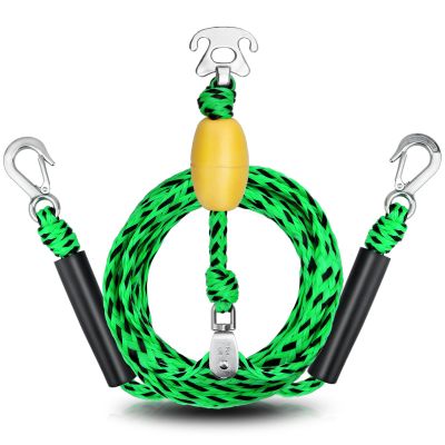 Boat Tow Harness for Tubing, Heavy-Duty 13ft Self Centering Tow Rope Up to 4 Riders with Float Ball, Stainless Steel Hooks and Pulley for Watersports,Towing Towable Tube, Water Ski, Wakeboard (Green)