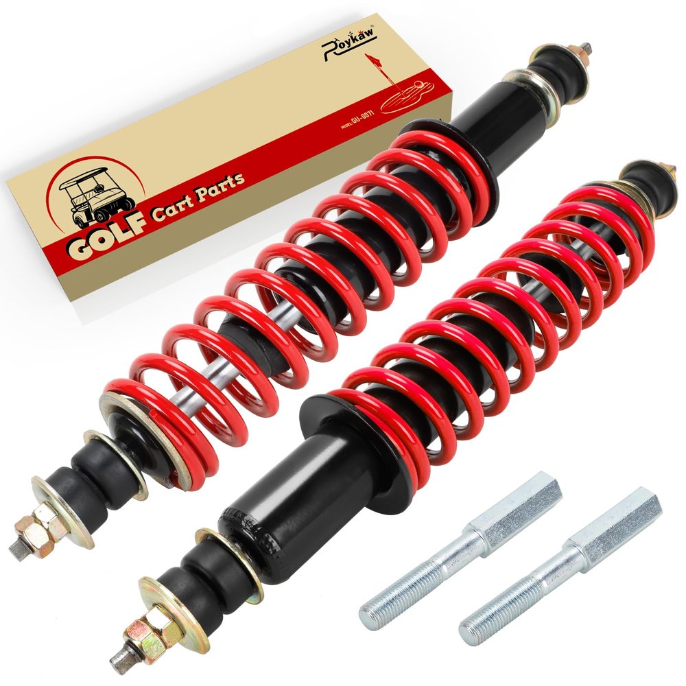 Roykaw Golf Cart Front/Rear Shock Absorber Kit Heavy Duty Coil Over Shocks Compatible with EZGO TXT/Medalist 1994-up Gas & Electric Models, 2 Packs, OEM# 70928-G01, 76418-G01, 70630-G01