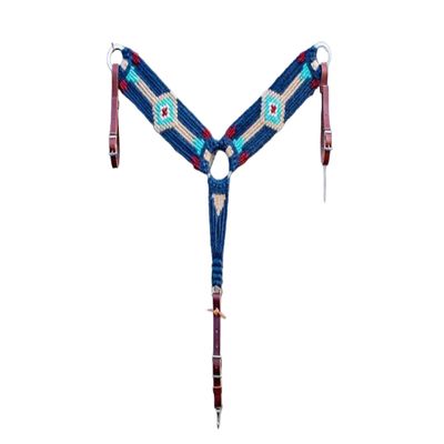 Cheval's International Western Mohair Horse Breast Collar, Handmade Premium Wool & Leather Equestrian Tack, Adjustable, Durable & Comfortable Saddle Breastplate for Horses - Blue, Cob