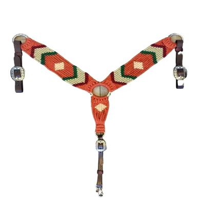 Cheval's International Western Mohair Horse Breast Collar, Handmade Premium Wool & Leather Equestrian Tack, Adjustable, Durable & Comfortable Saddle Breastplate for Horses - Orange, Full