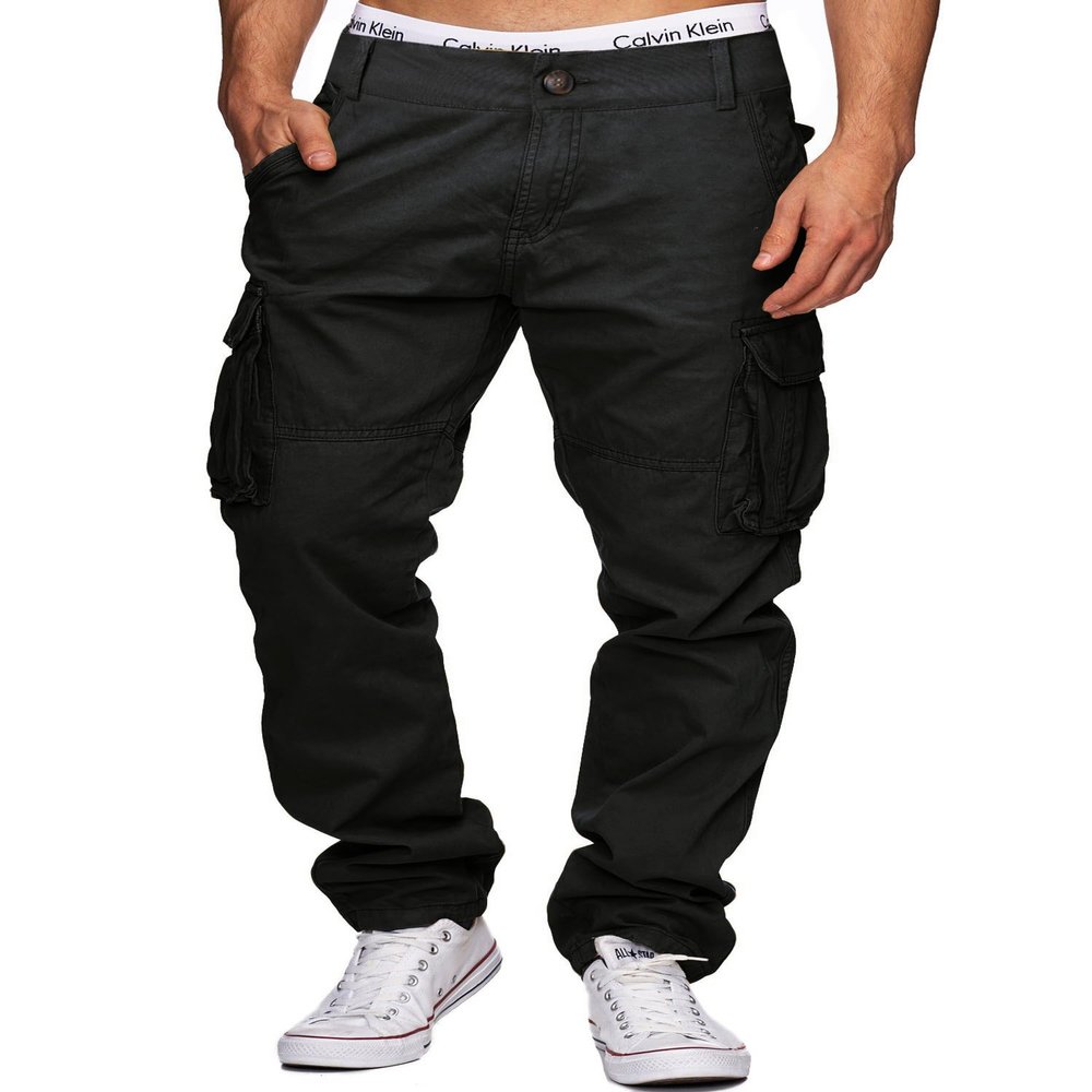AIFARLD Mens Cargo Pants Multi Pockets Hiking Pants Cotton Stretch Elastic Waist Lightweight Trousers Outdoor Casual Relaxed Fit