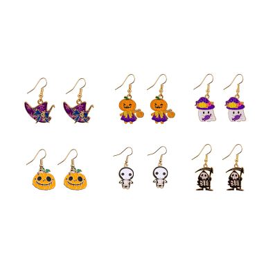 6 Pairs Halloween Earrings for Women Included Pumpkin Earrings Ghost Earrings Halloween Stud Earrings Spooky Spider Web Cat Earrings for Women Halloween Jewelry Set for Party Accessory (6Pcs)