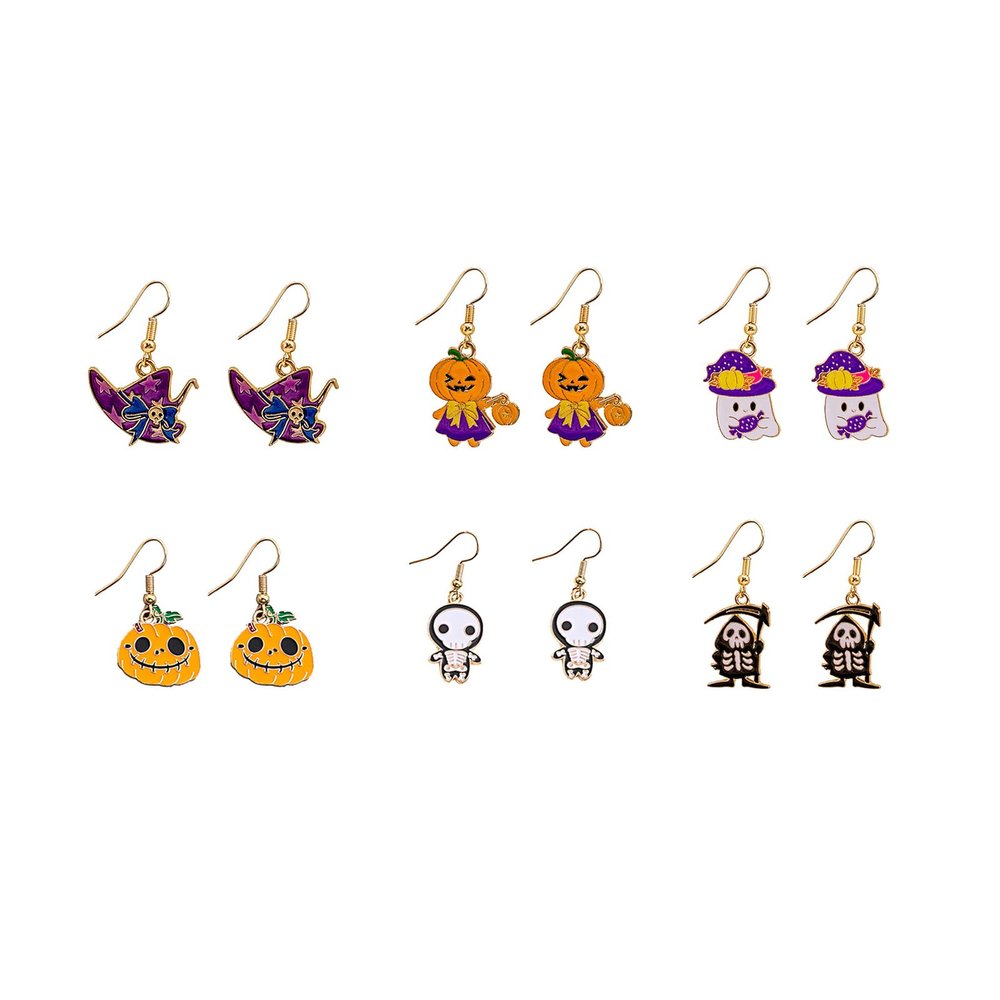 6 Pairs Halloween Earrings for Women Included Pumpkin Earrings Ghost Earrings Halloween Stud Earrings Spooky Spider Web Cat Earrings for Women Halloween Jewelry Set for Party Accessory (6Pcs)