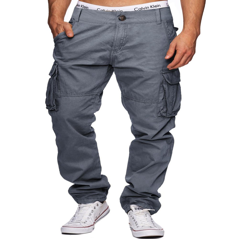 AIFARLD Mens Cargo Pants Multi Pockets Hiking Pants Cotton Stretch Elastic Waist Lightweight Trousers Outdoor Casual Relaxed Fit
