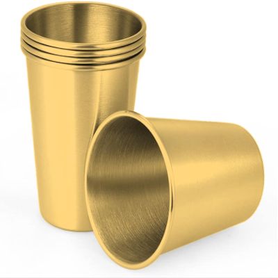 Gteller Set of 5pcs, Golden Stainless Steel Pint Cups for Outdoor Camping, Portable Unbreakable Single Wall Drinking Cup Tumbler(500ml)